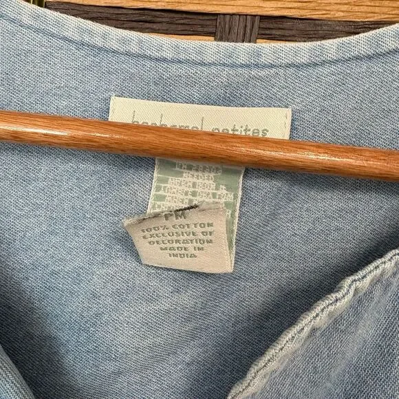 Bechamel Denim Zip Up Butterfly Embroidered Dress Size Medium Petite - Picture 8 of 9